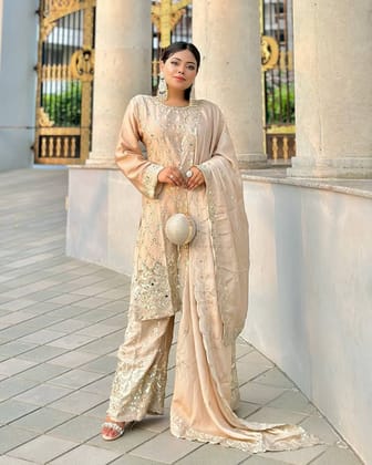 New Sharara  Collection Faux Georgette Top-Bottom And Dupatta Set-M
