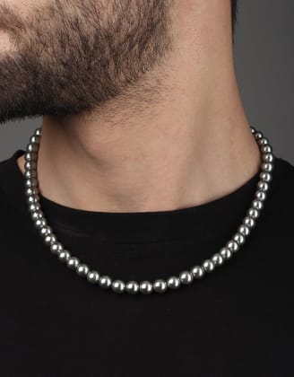 Metallic Grey Pearl Chain-Grey / 18" + 3" extender