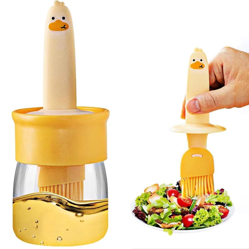 Plastic 2 in 1 Oil Dispenser Bottle with Silicone Basting Brush (Multicolour) (1 Set)
