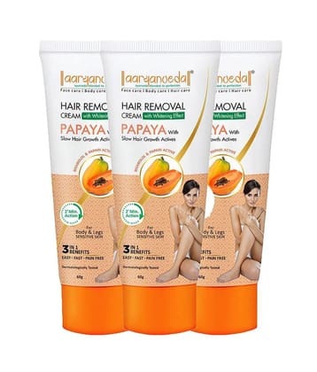 Aaryanveda Papaya Hair Removal Cream for Smooth, Gentle & Pain-Free Hair Removal , 180g (Pack of 3)