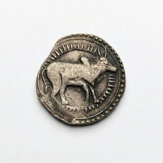 Taurus/Vrisabh Rashi Zodiac Ancient India Old & Rare Coin Silver Plated Heritage