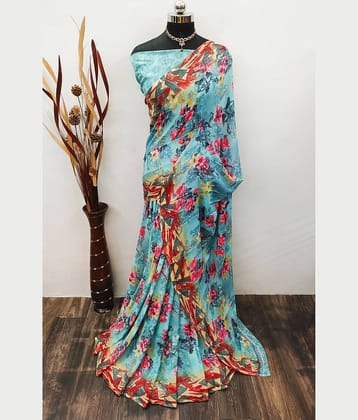 Kanooda Prints Georgette Printed Saree With Unstitched Blouse Piece ( Peach )