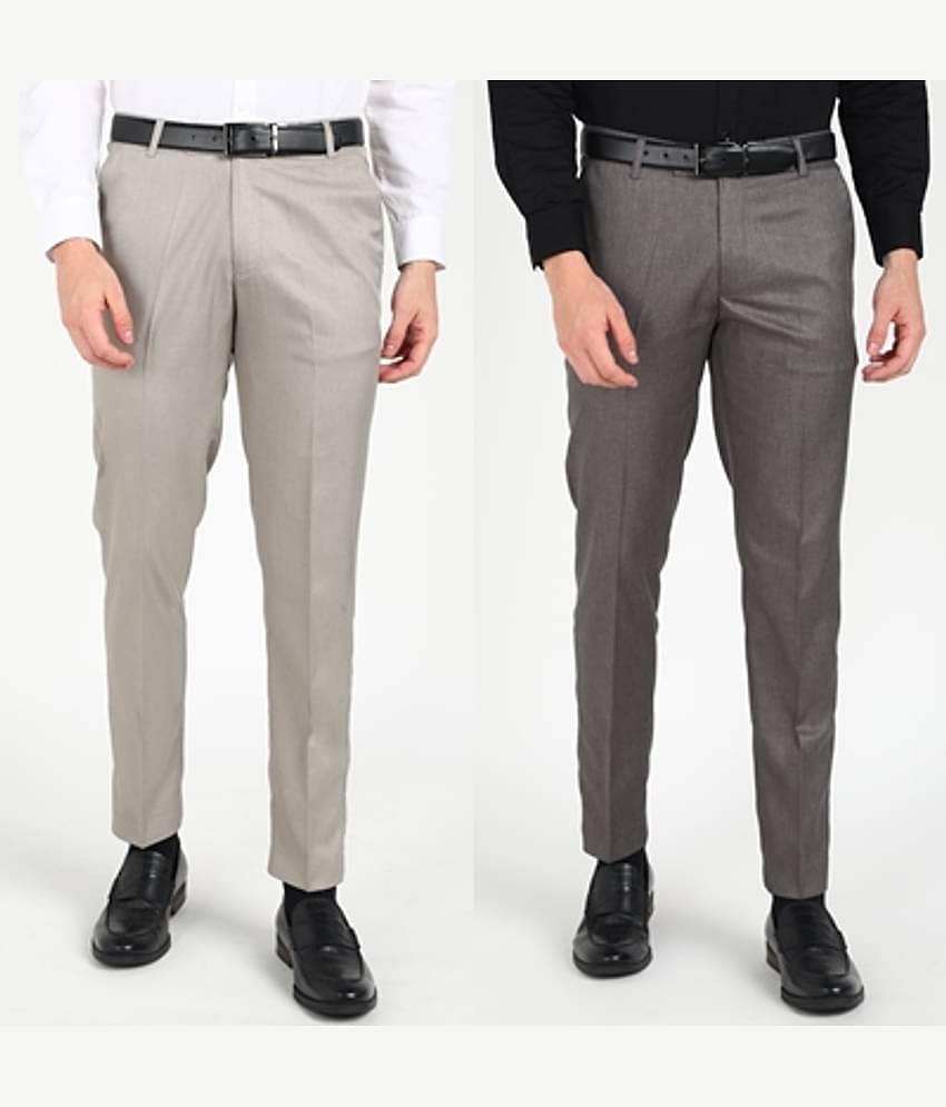 SAM & JACK Regular Flat Men's Formal Trouser - Multicolored ( Pack of 2 )