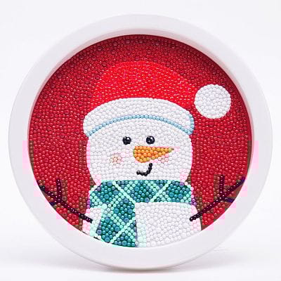 Round Sparkling Diamond Painting Kits with Easel Stand- Adorable DIY Art Kit (Christmas)-Snowman
