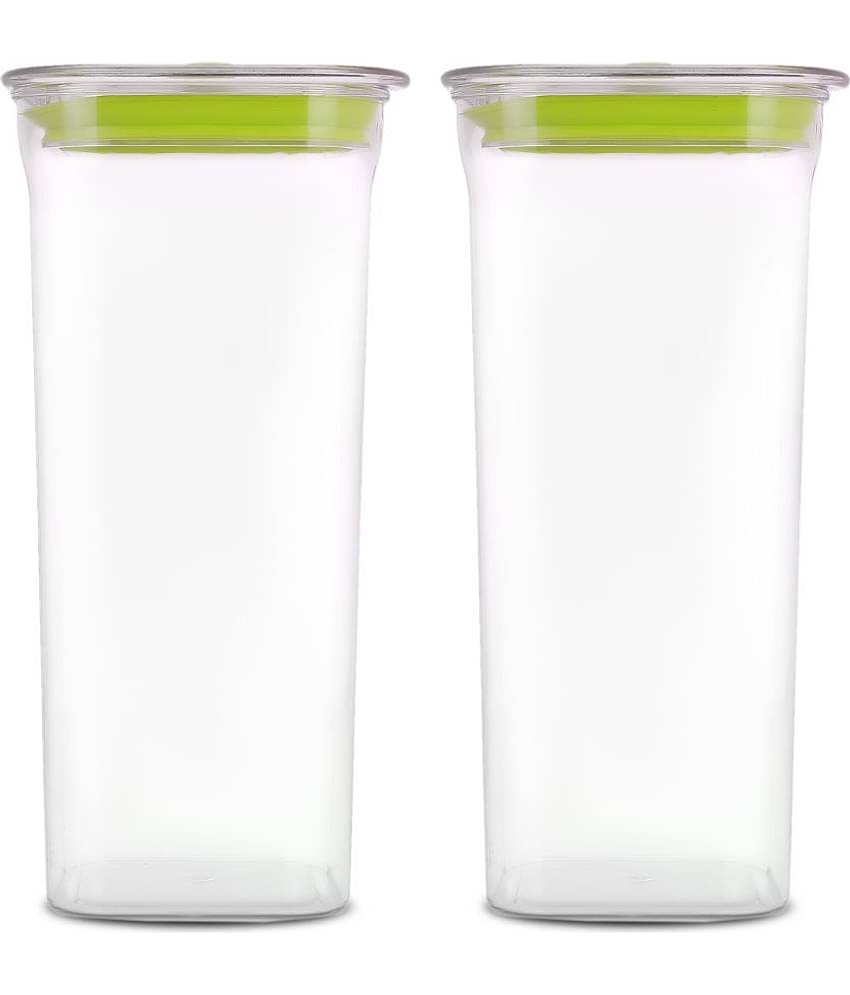 HomePro Fabio Airtight Transparent storage Plastic container pack of 2, Square, 1500ml, Green