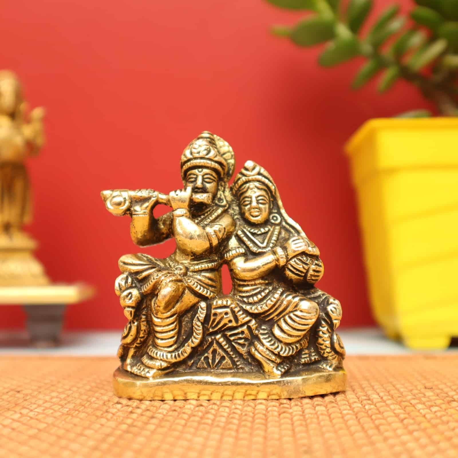 Small Radha Krishna Statue In Brass Divine Beauty - 3.2 inch Height