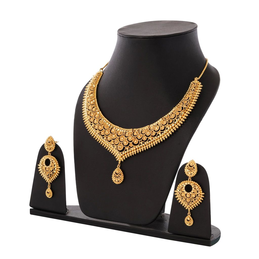 Elegant South Indian Gold Plated Bridal Choker Necklace Set with Earrings – Wedding Jewelry for Women"