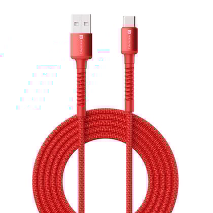 Portronics Konnect X Unbreakable Nylon Braided USB A to Type C Cable (Red)