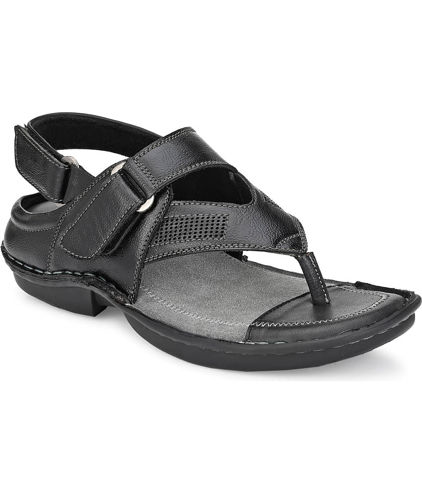 softio Black Synthetic Leather Sandals