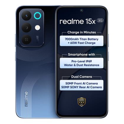 realme 15X 5G Smartphone 6+128GB Marine Blue, 6.8-inch Screen, 144Hz Display,7000mAh Battery, 60W Fast Charging, 50+50MP AI Camera,Dimensity 6300 6nm Octa-core chipset Processor, IP69 realme 15X 5G Smartphone 6+128GB Marine Blue, 6.8-inch Screen, 144Hz D
