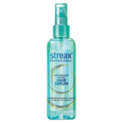 Streax Professional Vitariche Gloss Hair Serum,125ml|for Dry Frizzy Hair|for Women & Men|Enhance Shine & Smoothness,Anti Frizz |With Vitamin E & Macadamia Oil|For Curly Hair,Straight Hair,Wavy Hair Streax Professional Vitariche Gloss Hair Serum,125ml|for