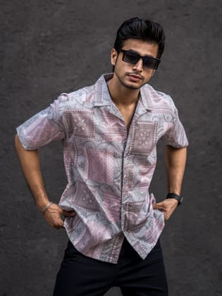 Paisley Light Pink Half Sleeve Shirt-S