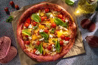 Beetroot Sourdough Mixed Veg With Crumbled Feta Pizza