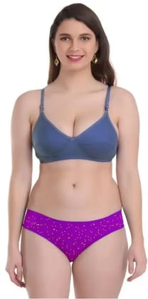Women's Non-Padded Wirefree Bra & Panty Set | Soft Cotton Blend | Blue & Purple