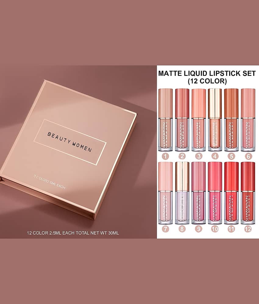 Beauty Women Multi Matte Smudge Free Liquid Lipstick ( Pack of 12 )
