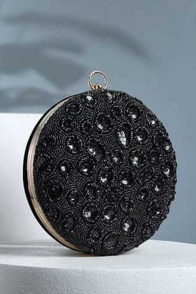 Black Velvet Sequins Round Clutch