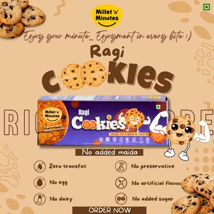 Finger Millet (Ragi) Cookies – 100% Natural Millet Snack | No Maida, No Refined Sugar | Gluten-Free, Vegan & High in Calcium & Fiber | 200g Pack of 1
