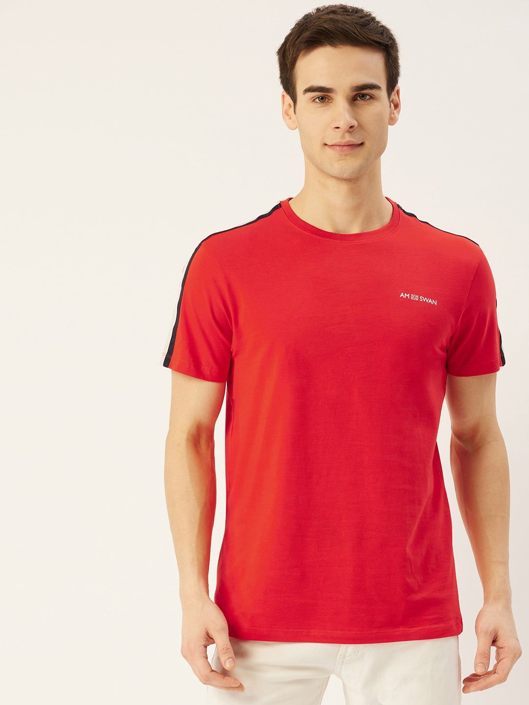 Mens Premium Cotton Lycra Printed Half  Sleeve Crew Neck T-Shirts-S