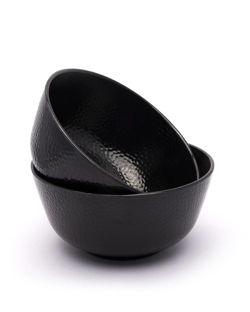Serving Bowls, Mixing Bowl, Black, Hammered, Melamine, Set of 2