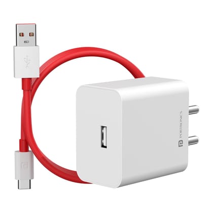 Portronics Adapto 35A USB-A Fast Charging Adaptor with 1M Charging Cable (White)