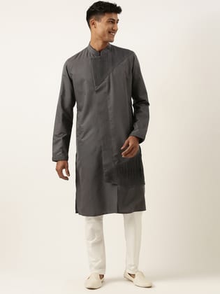 Grey Pleated Cotton Kurta Set-Made To Measure / Only Kurta - No Lowers