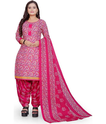 Rajnandini Unstitched Cotton Blend Printed Dress Material - Pink ( Pack of 1 )