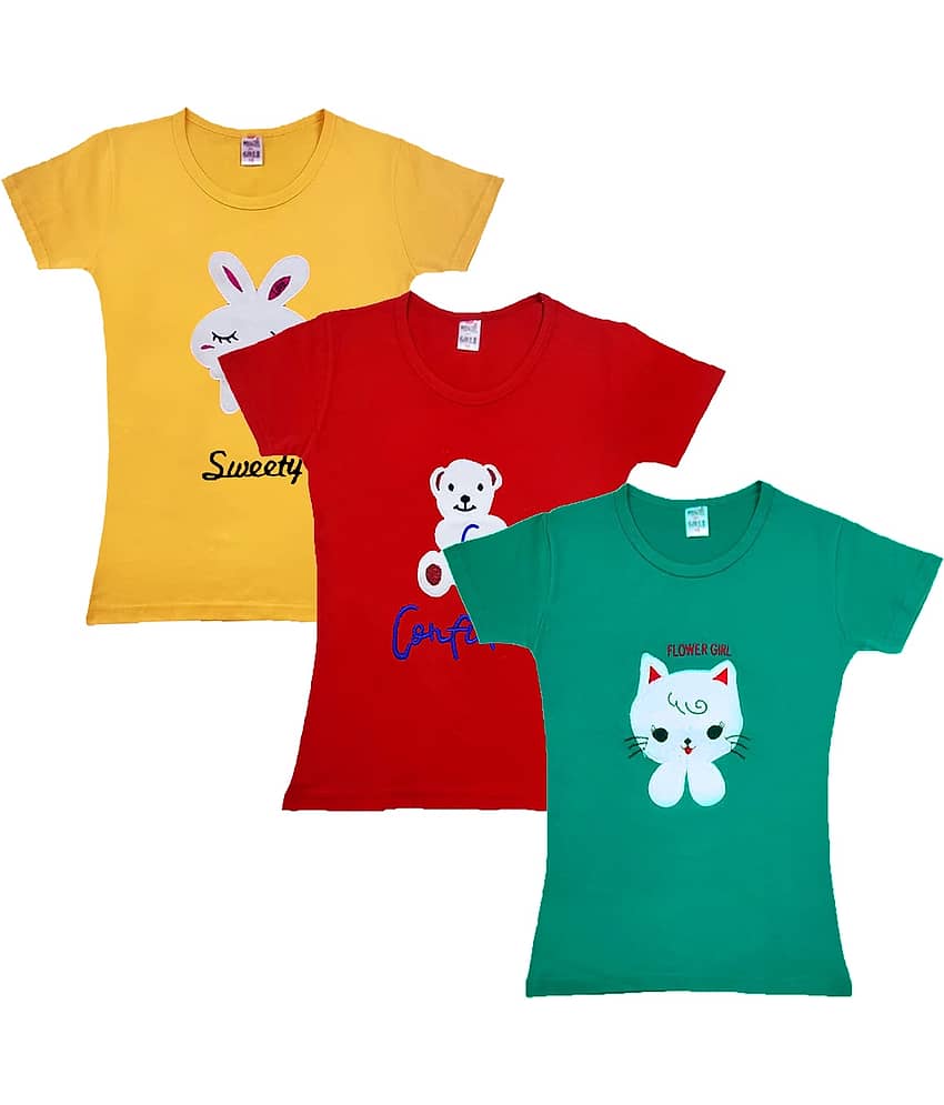 COOLTEES4U Pack of 3 Girls 100% Cotton T-Shirt ( Multicolor )