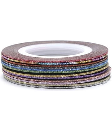 Looks United 10 Mixed Color Glitter Self Adhesive Nail Art Striping Tape Rolls (Pack Of 10)