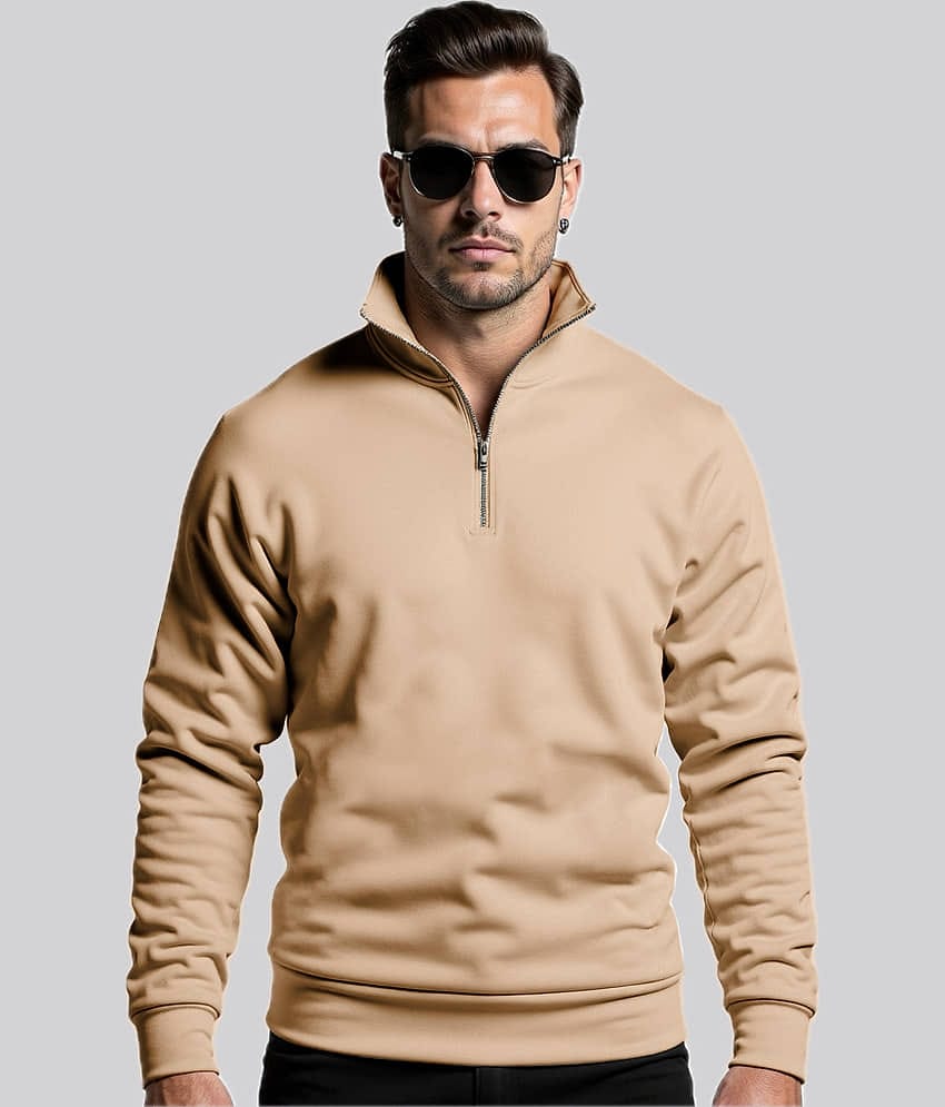 fashion and youth Fleece High Neck Men's Sweatshirt - Beige ( Pack of 1 )