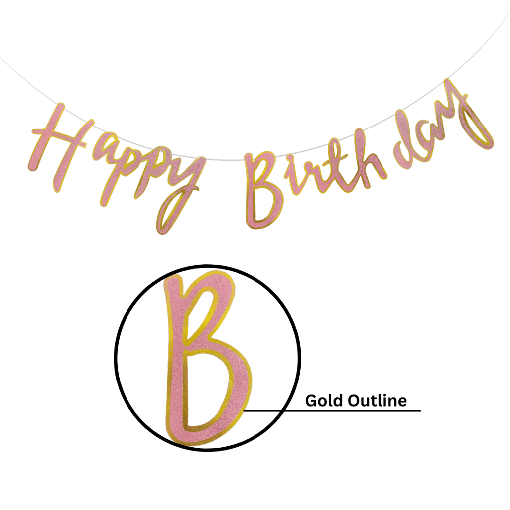 Happy Birthday Cursive Glitter Pink & Gold Banner -6 FT - Party and Festive Needs | Buy online on ZillyBuy