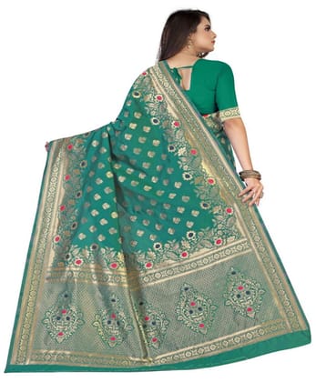 Women's Banarasi Silk Designer Weaving Saree with Unstitched Blouse (Green, 5.50 Mtrs)