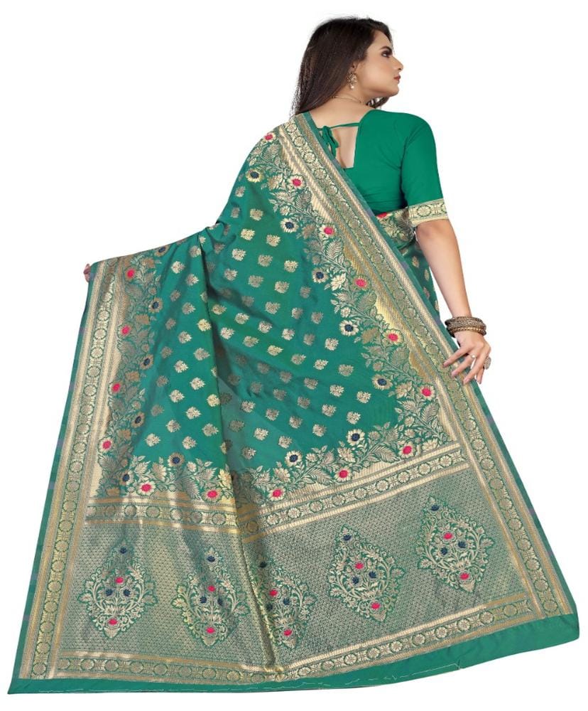 Women's Banarasi Silk Designer Weaving Saree with Unstitched Blouse (Green, 5.50 Mtrs)