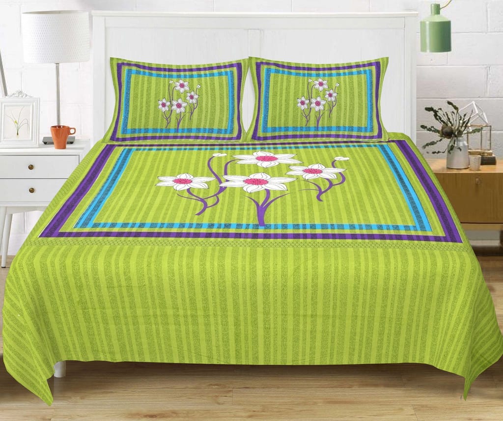 3001-Hometrade India-Standard King Size (90*108 Inches) Double Bedsheet With 2 Pillow Cover-RJ-14-Jaipur lining-3386