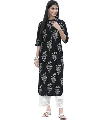 Juniper - Black Rayon Women's Straight Kurti ( Pack of 1 )
