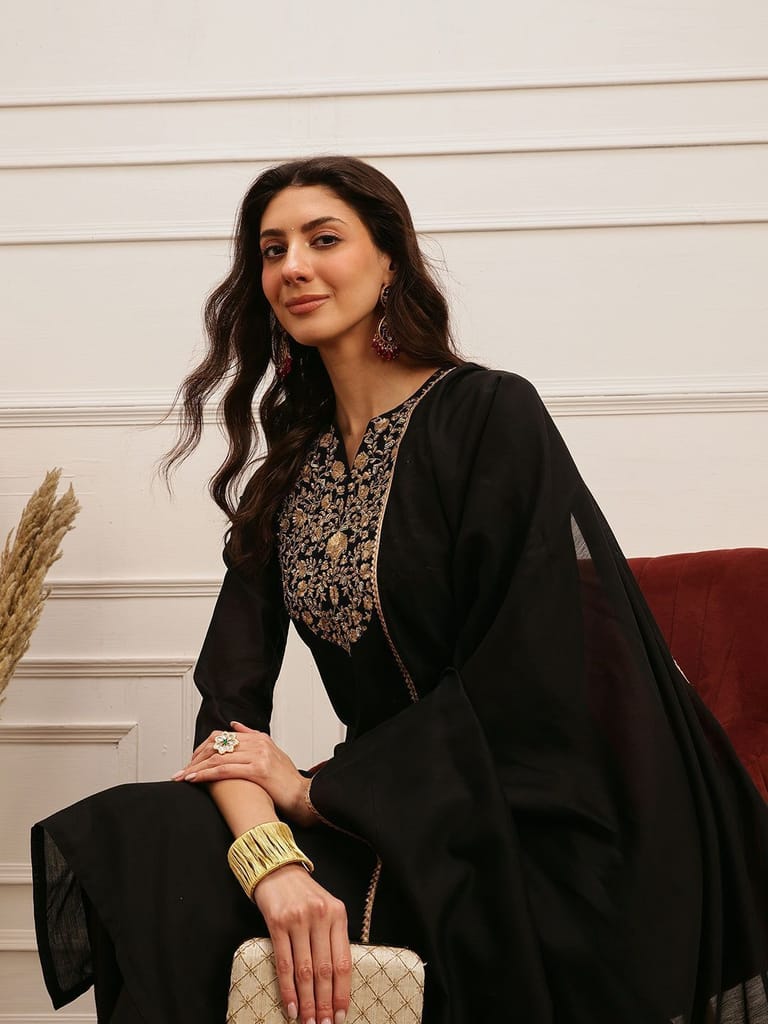 Gold Emb 3 Piece Kurta Set with Dupatta - Kurtas & Kurta Sets | Buy online on ZillyBuy