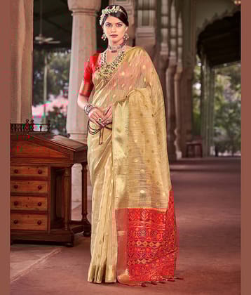 Satrani Cotton Silk Woven Saree With Unstitched Blouse Piece ( Yellow )
