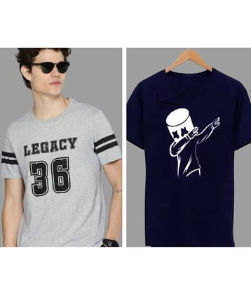 attitude start of fashion Polyester Regular Fit Printed Half Sleeves Men's Round T-Shirt - Blue ( Pack of 2 )