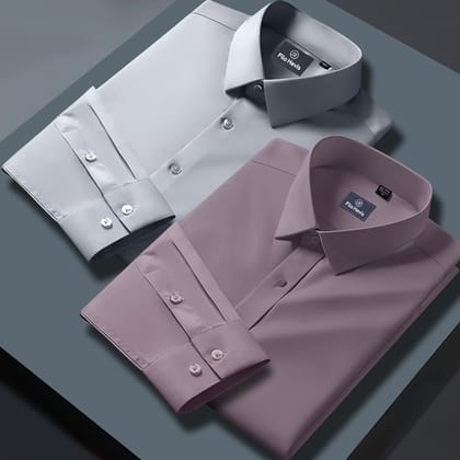 Combo of 2 Formal shirts Light Gray & Onion Colour-S