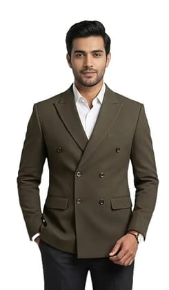 Men's Double-Breasted Blazer, Olive Brown, Smart Casual Style, Peak Lapel Suit Jacket