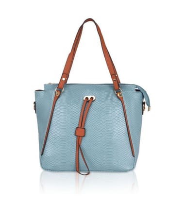 Women's Faux Leather Textured Tote Bag (Blue)