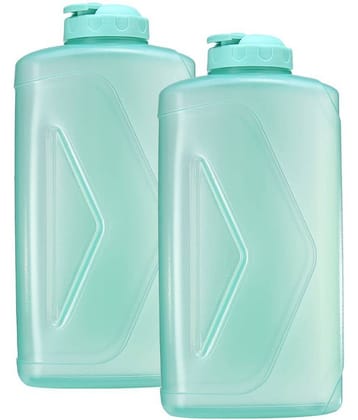 Gluman Rhino Spout Aqua Green Plastic Fridge Water Bottle 2000 mL ( Set of 2 )