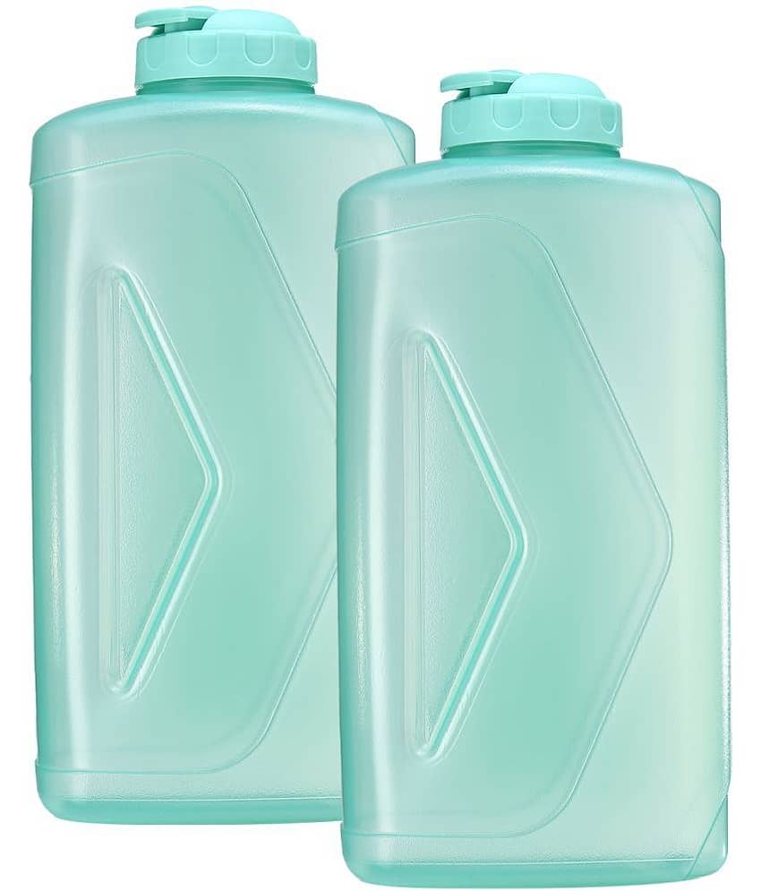Gluman Rhino Spout Aqua Green Plastic Fridge Water Bottle 2000 mL ( Set of 2 )