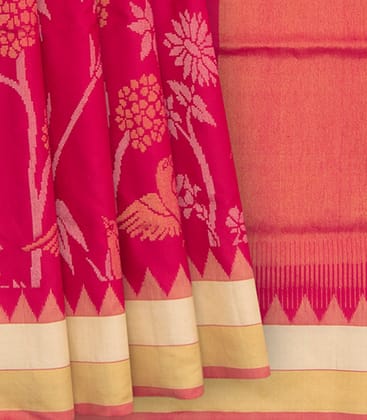 Pink Handwoven Uppada Silk Saree-Pink