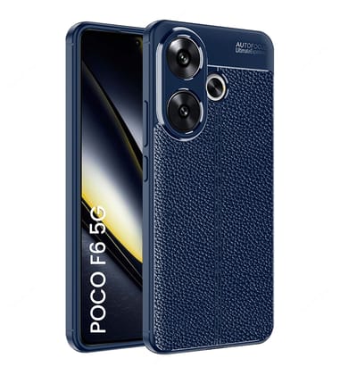 Vegan Leather Rugged Flexible TPU Series Shockproof Armor Back Cover for POCO F6 5G, 6.67 inch, Blue