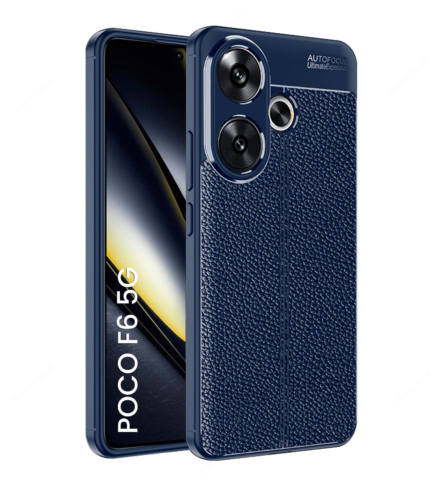 Vegan Leather Rugged Flexible TPU Series Shockproof Armor Back Cover for POCO F6 5G, 6.67 inch, Blue