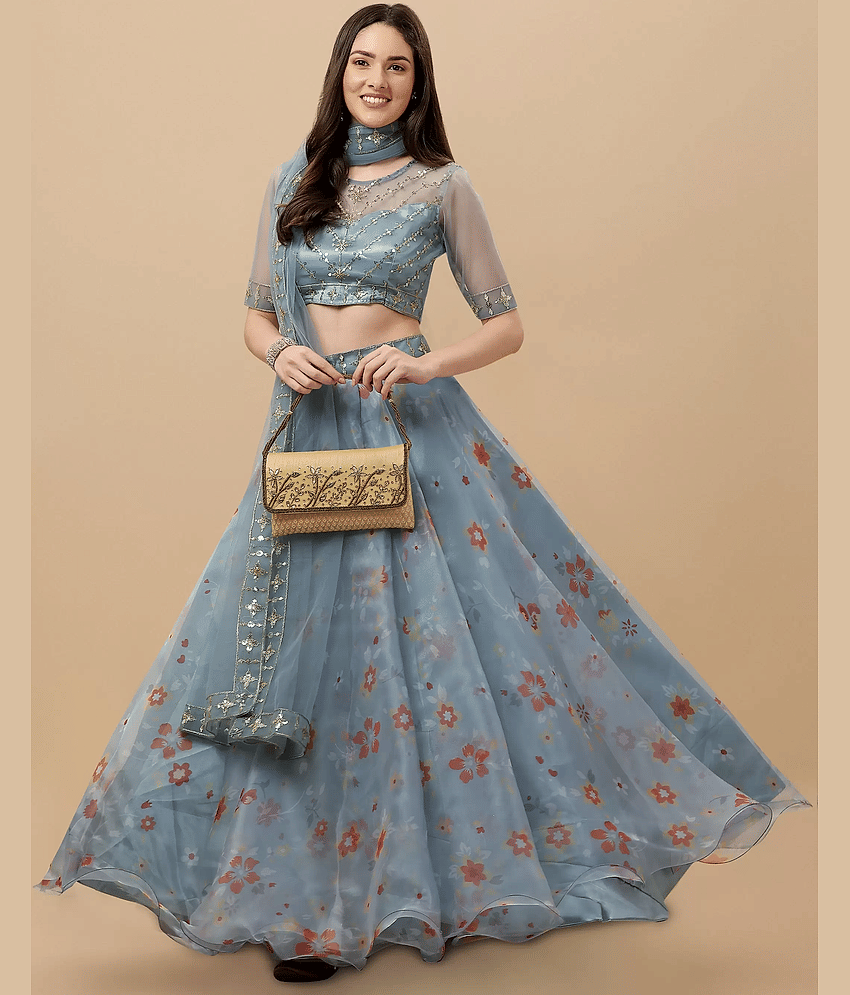piludi Purple Organza Unstitched Semi Stitched Lehenga Single