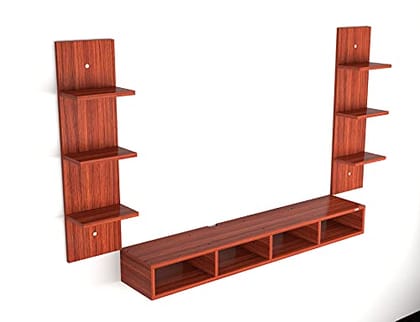 DAS Bolivar High Strength & Durable Wall Mount TV Entertainment Unit/with Set Top Box Stand and 6 Wall Shelf Display Rack for Living Room Classic Walnut Large (Ideal for up to 55") Screen