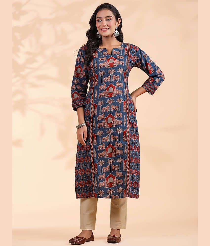 Vbuyz Cotton Printed Straight Women's Kurti - Black ( Pack of 1 )