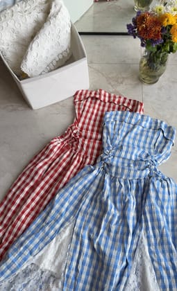 Corsica chequered tube lace dress-Blue / XS