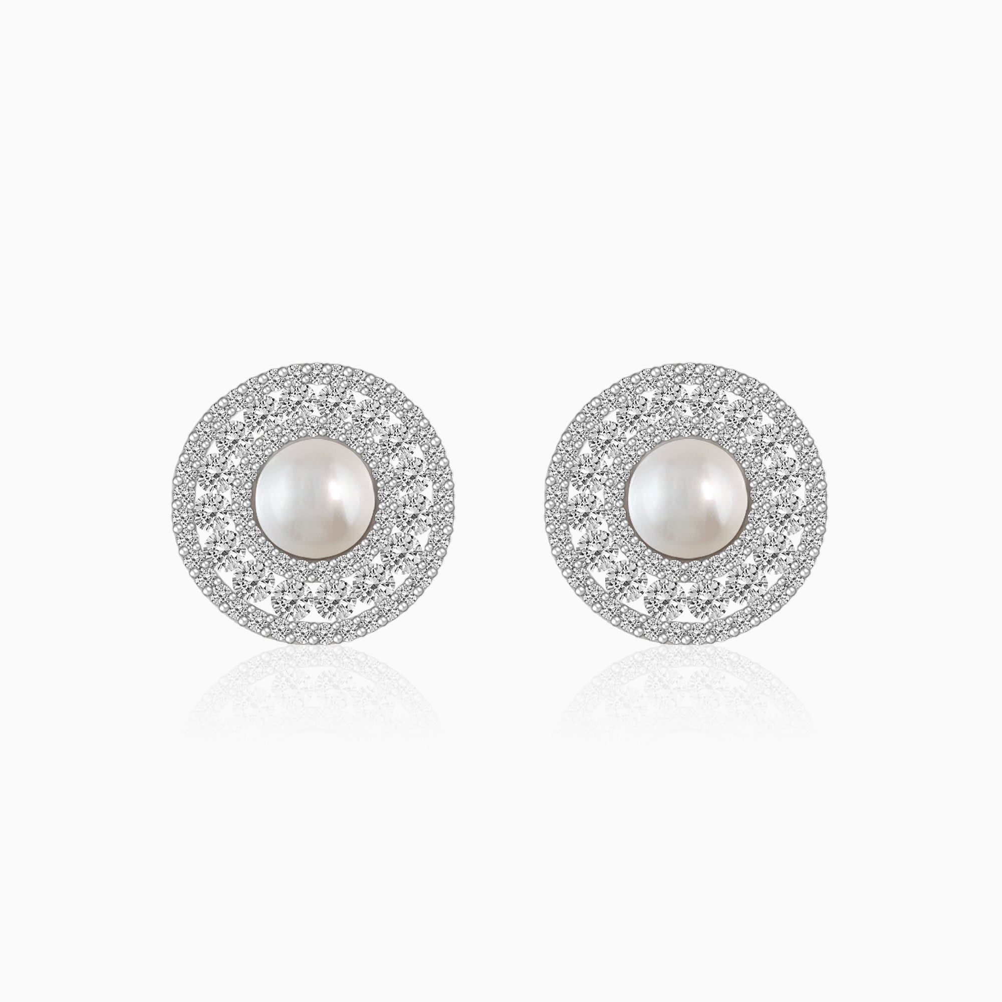 Silver Solitaire Pearl Studs